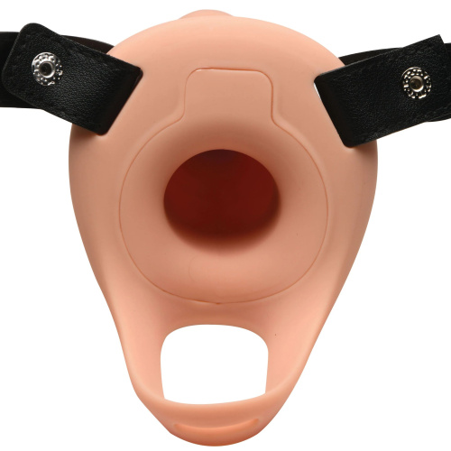 Телесный полый страпон на черных регулируемых ремешках 2’’ Erection Smooth Silicone Penis Sheath фото 4
