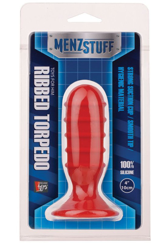 Красная ребристая пробочка из силикона MENZSTUFF RIBBED TORPEDO PLUG  - 10 см. фото 2