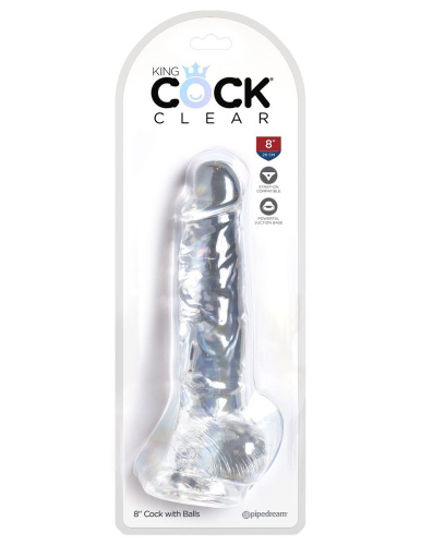 Прозрачный фаллоимитатор 8  Cock with Balls - 22,2 см. фото 5