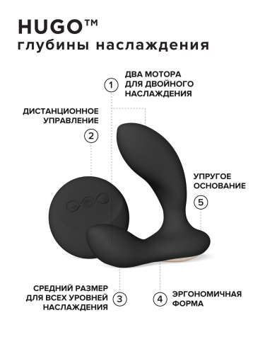 Черный вибромассажер простаты с пультом ДУ Hugo 2 Remote фото 3