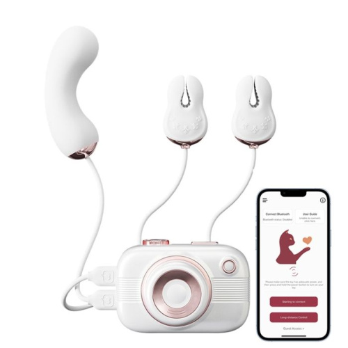 Белый стимулятор в форме фотоаппарата Alberta с вибрацией и вакуумом фото 2