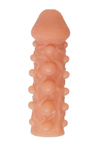 Телесная закрытая насадка с шариками Cock Sleeve 010 Size S - 13,8 см. фото 3