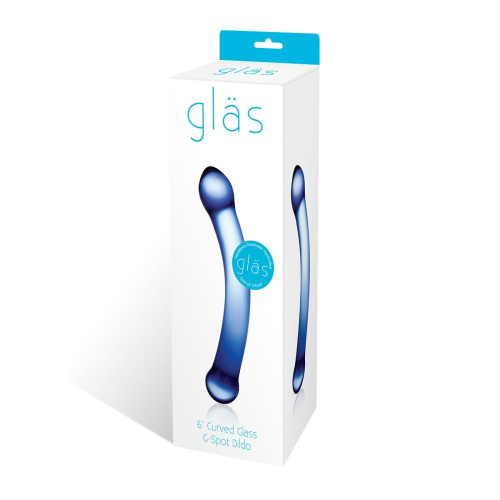 Синий изогнутый фаллоимитатор Curved G-Spot Glass Dildo - 16 см. фото 2