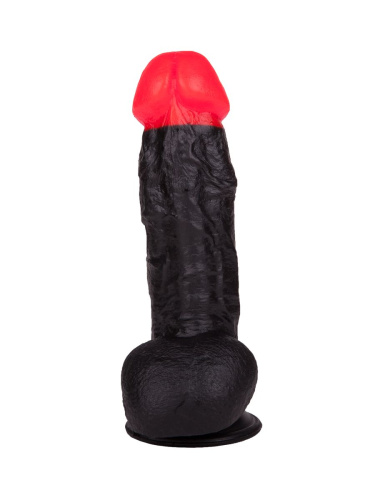 Чёрный фаллоимитатор с красной головкой - 17 см. фото 3