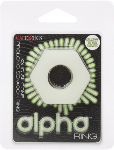 Белое люминесцентное эрекционное кольцо Glow-In-The-Dark Liquid Silicone Prolong Sexagon Ring фото 4