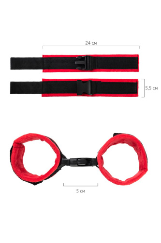 Красно-черные велюровые наручники Anonymo фото 10