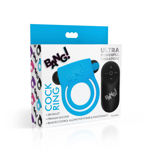 Голубое эрекционное виброкольцо 28X Remote Control Vibrating Cock Ring & Bullet фото 2