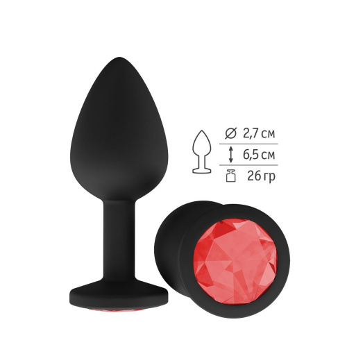Чёрная анальная втулка с красным кристаллом - 7,3 см. фото 2