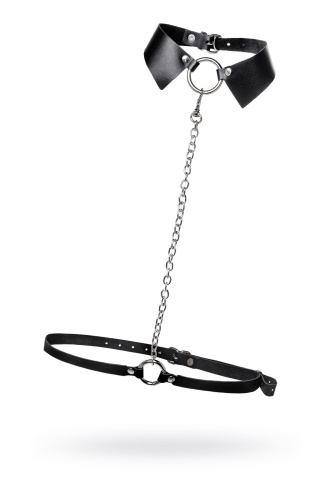 Черная портупея-чокер с поводком и карабином в виде кольца фото 2