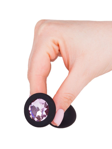 Чёрная анальная втулка с розовым кристаллом - 7,3 см. фото 7