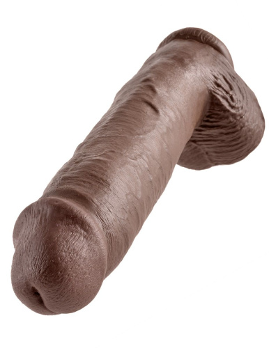 Коричневый фаллоимитатор-гигант на присоске 11  Cock with Balls - 28 см. фото 3