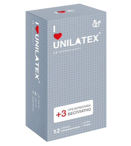 Презервативы с точками Unilatex Dotted - 12 шт. + 3 шт. в подарок Презервативы с точками Unilatex Dotted - 12 шт. + 3 шт. в подарок