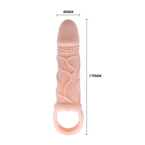 Телесная вибрирующая насадка на пенис с подхватом для мошонки Carson - 17 см. фото 5