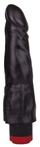 Чёрный вибромассажер с широким основанием - 22 см.