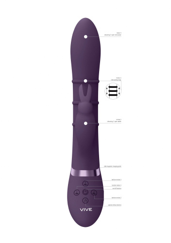 Фиолетовый вибромассажер-кролик с 3 стимулирующими кольцами Sora - 24,2 см. фото 3