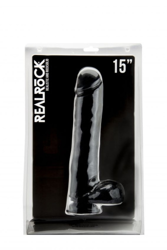 Чёрный фаллоимитатор Realistic Cock 15  With Scrotum - 38 см. фото 2