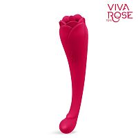 Малиновый двусторонний вибростимулятор с подвижным язычком - 19 см.