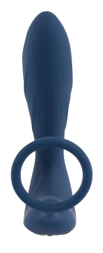 Синий вибростимулятор простаты с кольцом - 14,5 см. фото 3