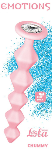 Розовая анальная цепочка с кристаллом Chummy - 16 см. фото 2