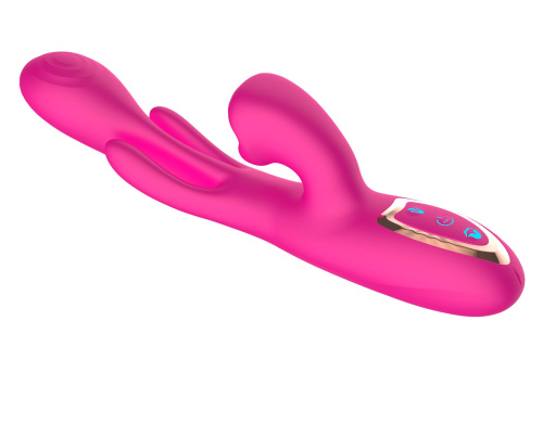 Розовый вибратор со стимуляцией клитора и фингерингом - 23,5 см. фото 3