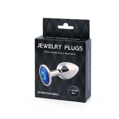 Анальное украшение SILVER PLUG SMALL с синим кристаллом - 7,2 см. фото 3