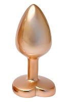 Золотистая анальная пробка с прозрачным кристаллом-сердцем Pearl Gold Plug Small