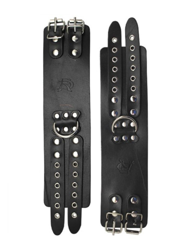 Широкие черные кожаные наручники без подкладки фото 2