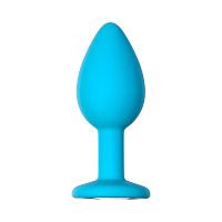 Голубая анальная пробка Cutie Small с розовым кристаллом - 7,5 см.