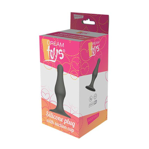 Серый удлиненный анальный стимулятор PLUG WITH SUCTION CUP - 10,3 см. фото 2