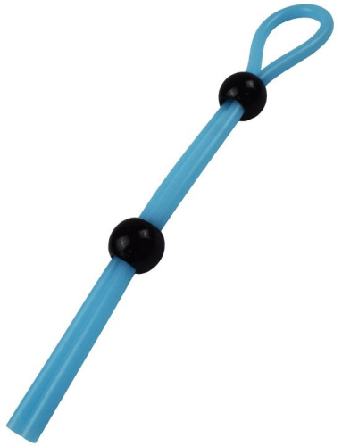 Голубое эрекционное лассо с двумя утяжками - 20 см. фото 2