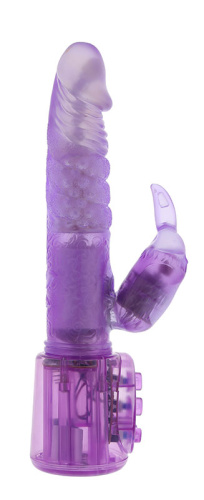 Фиолетовый вибратор с клиторальным пальчиком - 17,8 см. фото 2