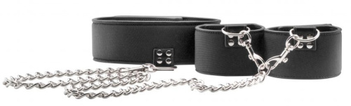Чёрный двусторонний ошейник с наручниками Reversible Collar and Wrist Cuffs фото 4 Чёрный двусторонний ошейник с наручниками Reversible Collar and Wrist Cuffs фото 4