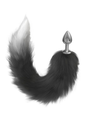 Серебристая анальная пробка с черным хвостом Galaxy Серебристая анальная пробка с черным хвостом Galaxy