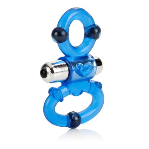 Синее эрекционное виброкольцо с петлей под мошонку Magnetic Power фото 2