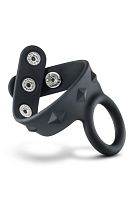 Черное эрекционное кольцо с подхватом мошонки на кнопках VS6