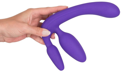 Фиолетовый безремневой страпон с двумя пробками Triple Teaser фото 2