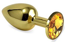 Золотистая анальная пробка с оранжевым кристаллом - 8,5 см.