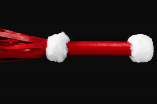 Красо-белая многохвостая плеть из натуральной кожи фото 3