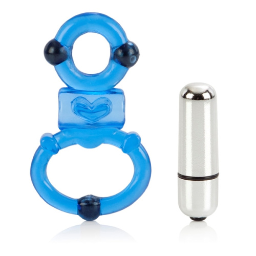 Синее эрекционное виброкольцо с петлей под мошонку Magnetic Power фото 3