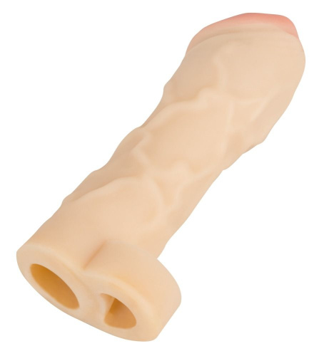 Закрытая удлиняющая насадка на пенис с подхватом мошонки Thicker & Bigger Extension - 17 см. фото 3