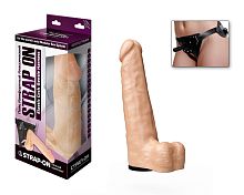 Фаллоимитатор телесного цвета на трусиках с плугом - 16 см.