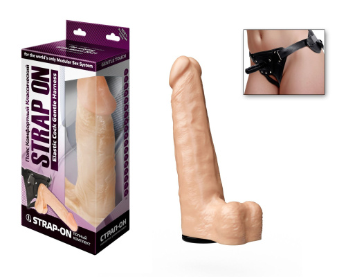 Фаллоимитатор телесного цвета на трусиках с плугом - 16 см.