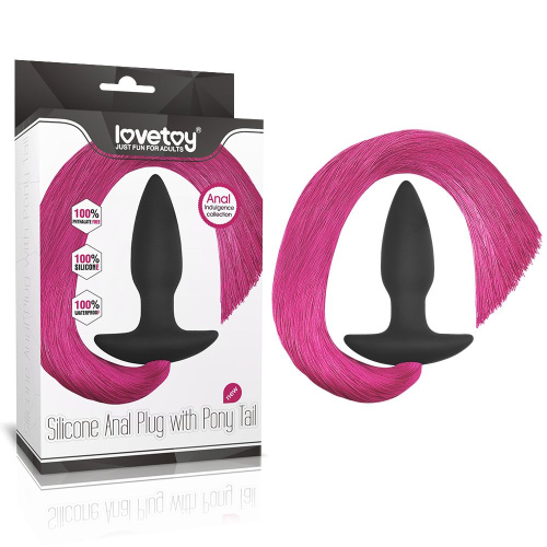 Черная анальная пробка с розовым хвостом Silicone Anal Plug with Pony Tail фото 2