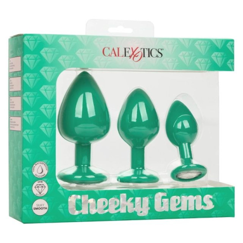 Набор из трёх зеленых анальных пробок с кристаллом Cheeky Gems фото 3