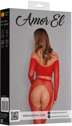 Эффектный сетчатый комплект: топ с рукавами и чулки на поясе фото 6