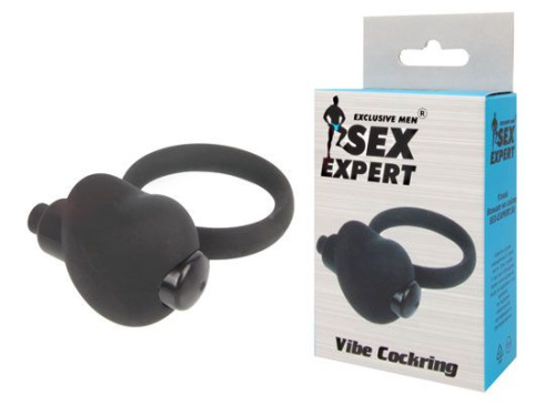 Чёрное эрекционное кольцо с вибрацией Sex Expert фото 2