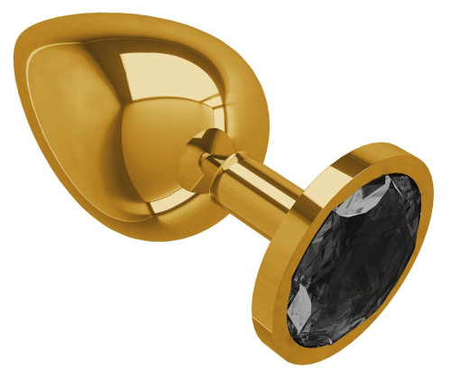 Золотистая большая анальная пробка с чёрным кристаллом - 9,5 см. фото 2