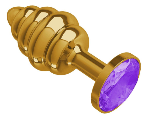Золотистая пробка с рёбрышками и фиолетовым кристаллом - 7 см. фото 2