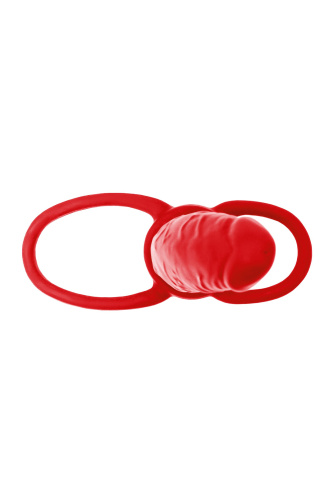 Красная насадка на пенис для двойного проникновения Black&Red - 16,5 см. фото 3