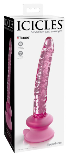Розовый стеклянный фаллоимитатор Icicles №86 с силиконовой присоской - 17 см. фото 2